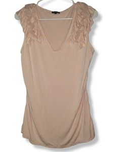 Express Women L Peach Sleeveless Blouse V-neck Tank Top Ruffle Shoulder Accents